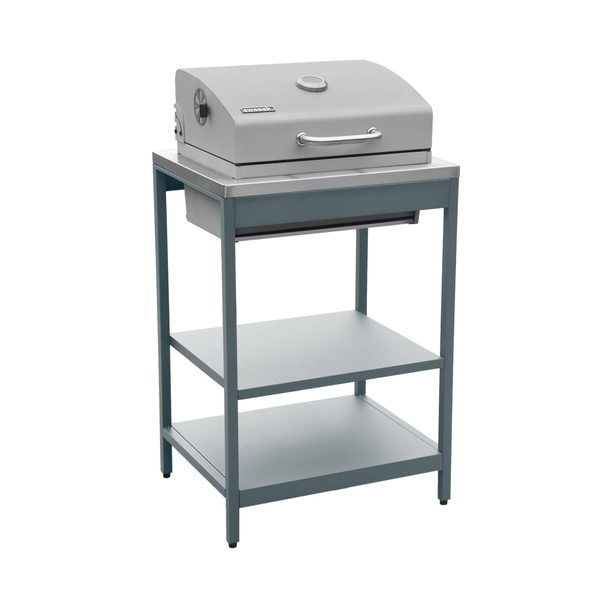 Barbecue grill charbon de bois bleu gris Naxos grille chromée 2 étagères