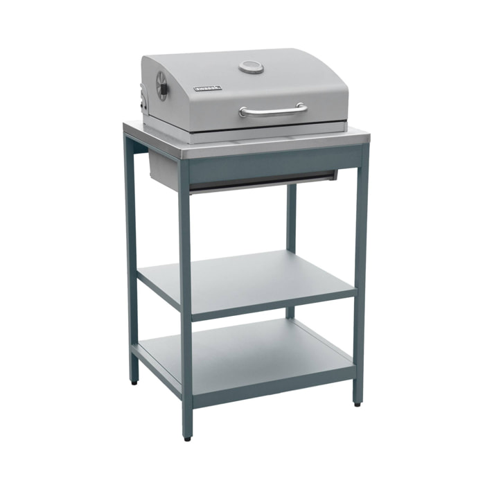 Barbecue grill charbon de bois bleu gris Naxos grille chromée 2 étagères