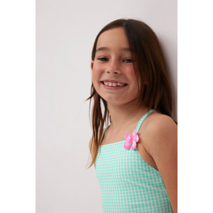 Costume da bagno da bambina a quadretti con dettagli floreali