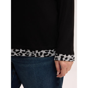 Fiorella Rubino - T-shirt bimaterica con stampa animalier - Nero