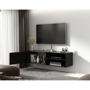 Savanna - meuble TV suspendu - effet bois et noir - 2 niches et 1 porte - 150 cm - Bois / Noir