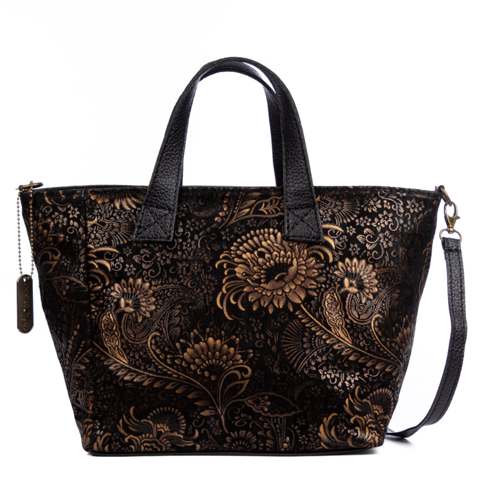 Cassandra borsa tote donna. Pelle autentica Camoscio stampa arabesca.