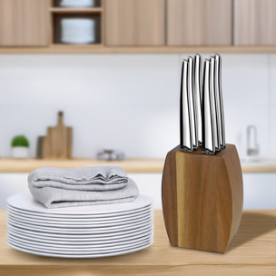 Jet Miroir - Blocco in legno di acacia con 6 coltelli da bistecca