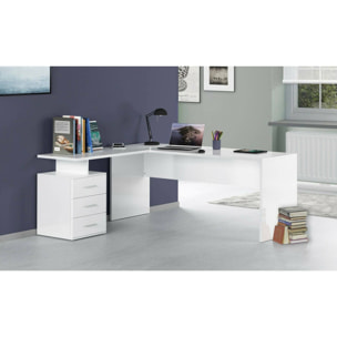 Scrivania ad angolo, Made in Italy, Tavolo da computer minimal, Scrittoio porta PC, cm 160x60h75, colore Bianco lucido