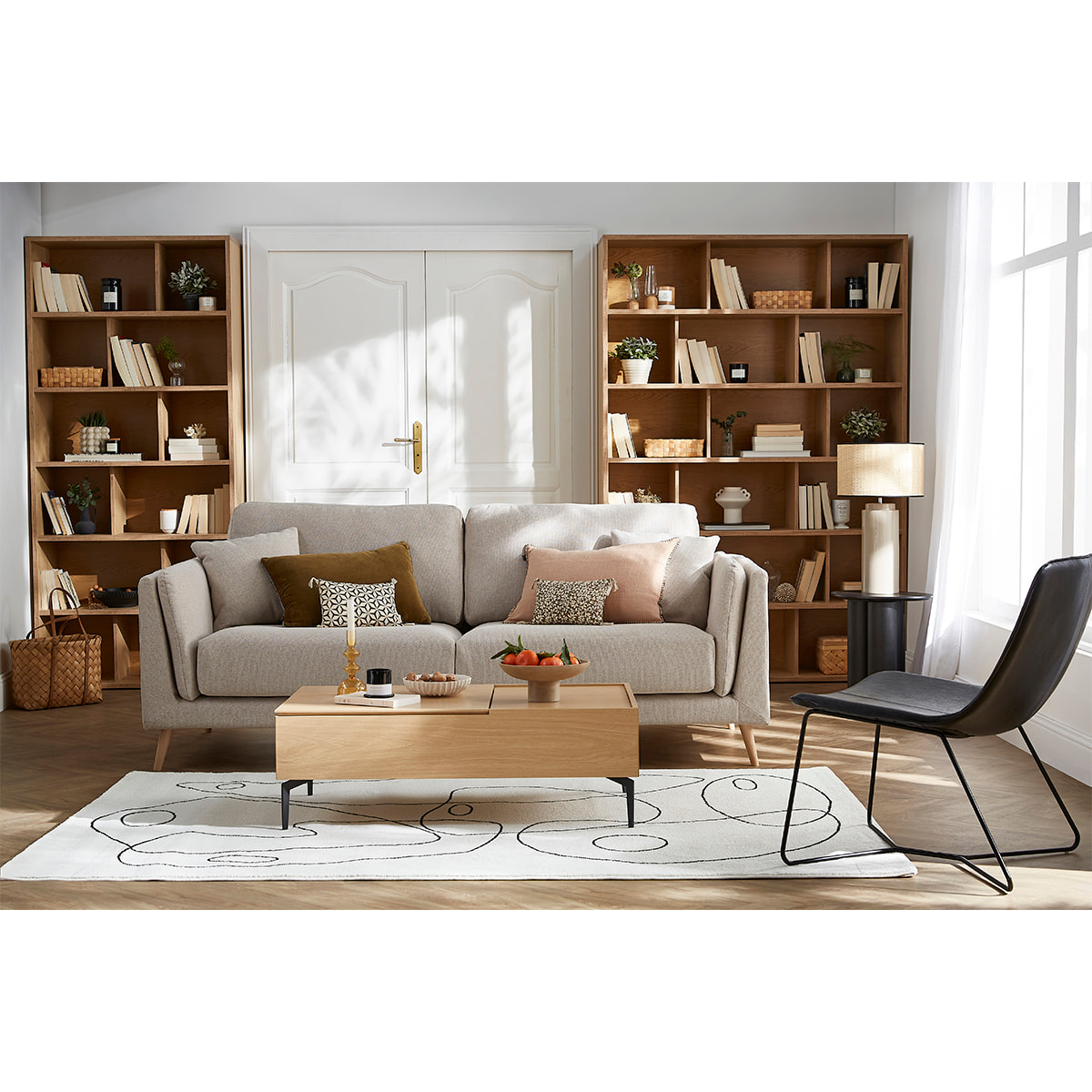 Bibliothèque scandinave blanc mat L140 cm EPURE