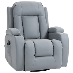 Sillón de Masaje Giratorio con 8 Puntos de Masaje Vibrante Sillón Relax Reclinable con Función de Calefacción Lumbar Mando a Distancia Butaca Reclinable para Salón 85x94x104 cm Gris