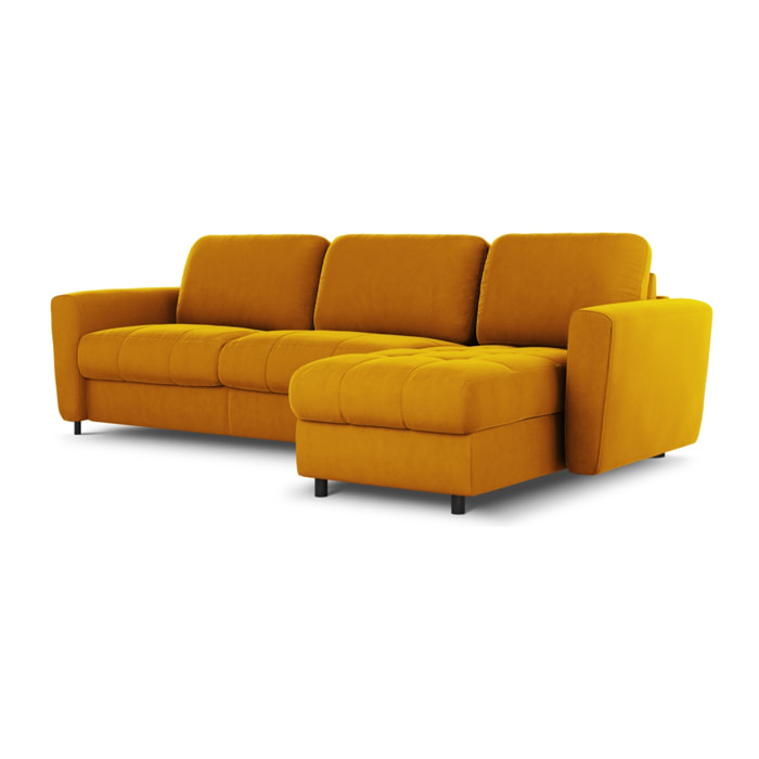 Canapé d'angle droit convertible avec coffre de rangement "Audra" 5 places en velours jaune