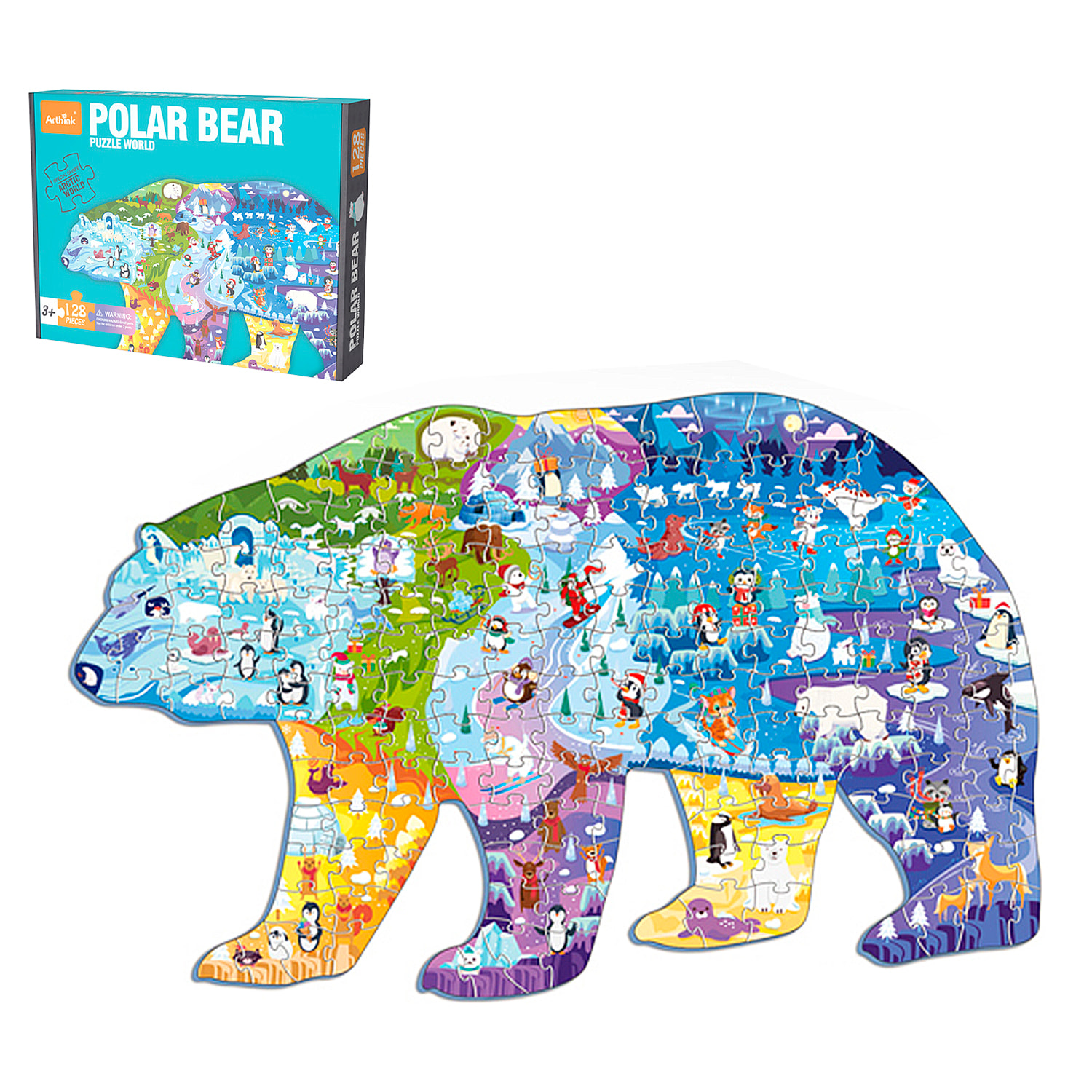 Puzle de cartón con 128 piezas. Diseño oso polar.