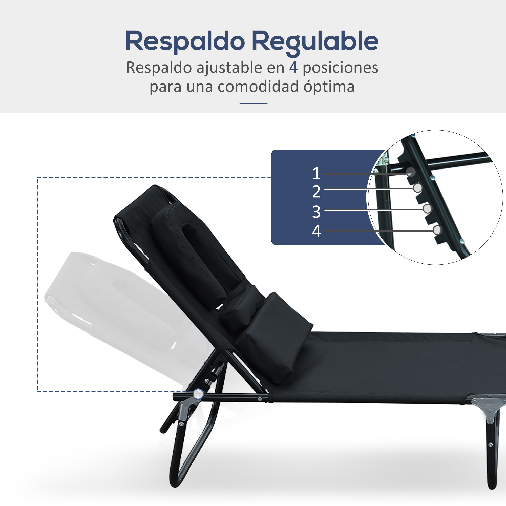 Tumbona Reclinable para Playa de Oxford 190x56x28cm Negro