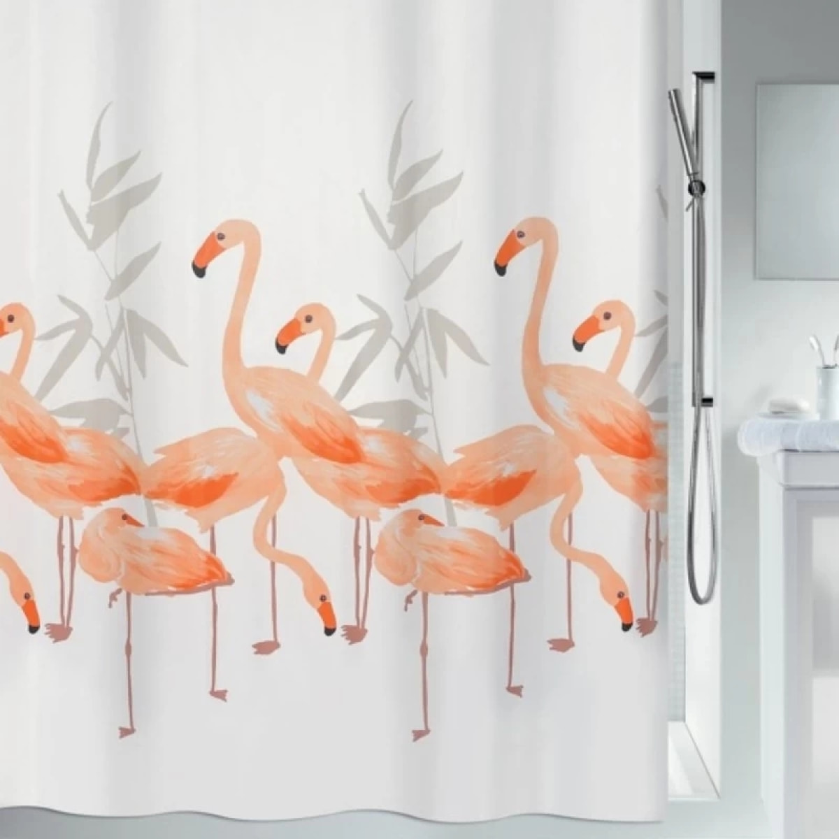 Rideau de douche Polyester FLAMINGO Saumon Spirella