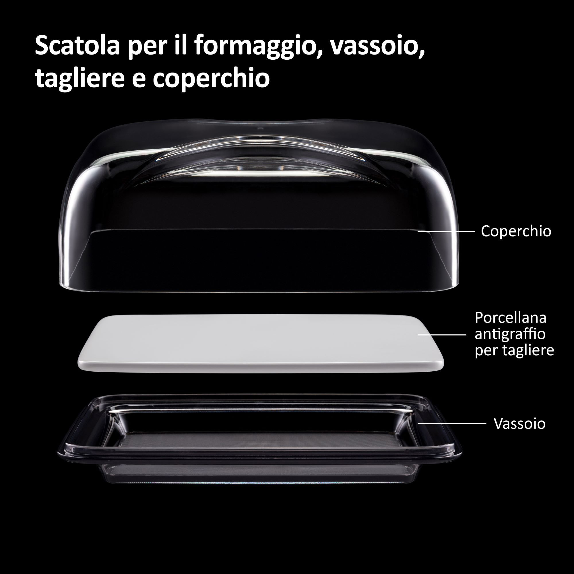 HAIER Cheese Box con Vassoio tagliere in porcellana e coperchio