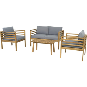 Salon de jardin en bois avec coussins "Beckham" - 4 places - Gris