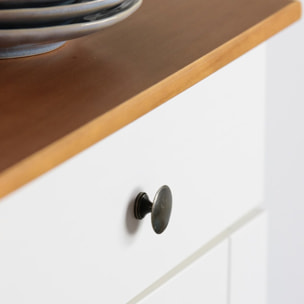 Credenza moderna 3 ante e 3 cassetti 128x85 cm in legno bianco/noce