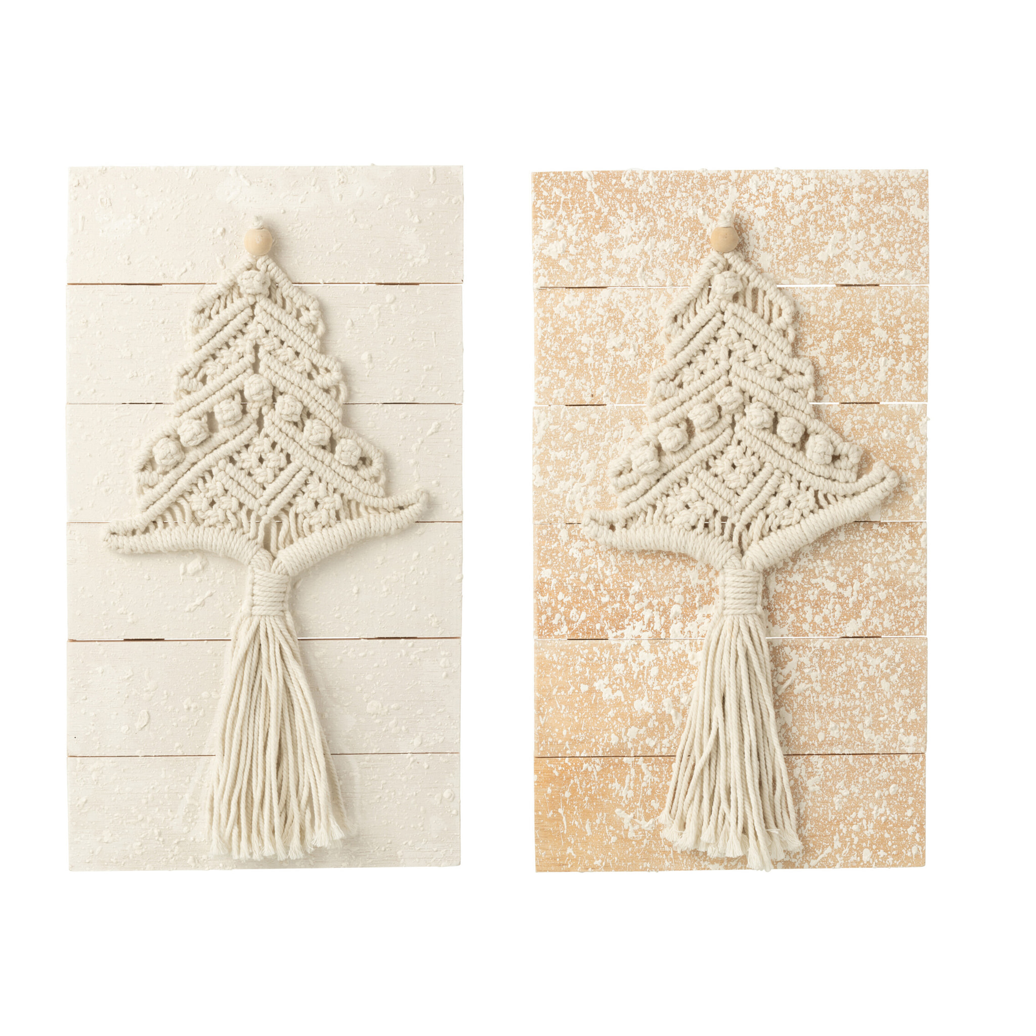 J-Line décoration murale Sapin de Noël - coton - naturel/blanc - 2 pièces