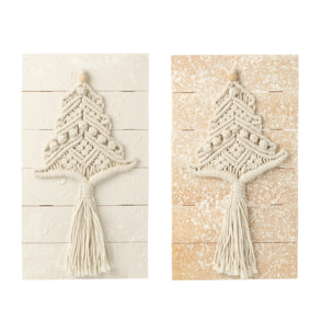 J-Line décoration murale Sapin de Noël - coton - naturel/blanc - 2 pièces
