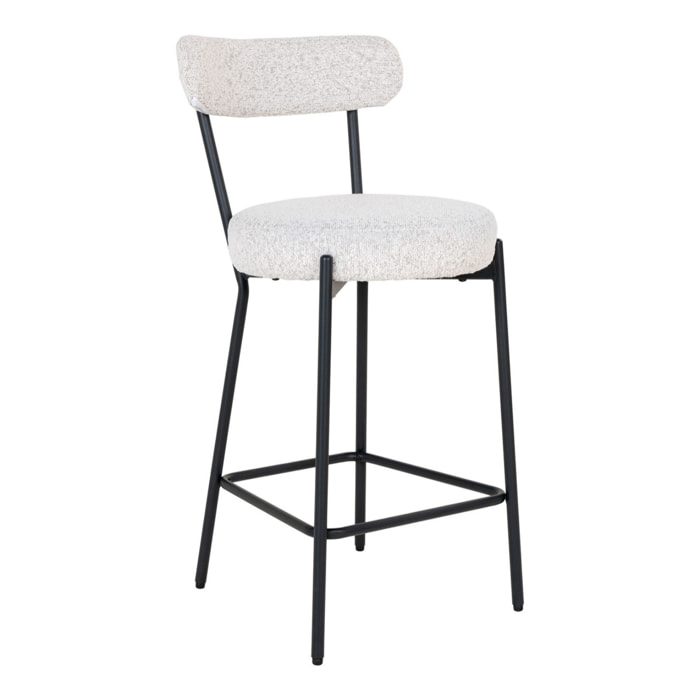 Sedia da banco Badalona in bouclé bianco con gambe nere
