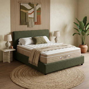 Ensemble matelas Bali & lit coffre Colisée | Mémoire de forme et ressorts ensachés | Grande capacité de stockage | Velours côtelé | Bleu nuit