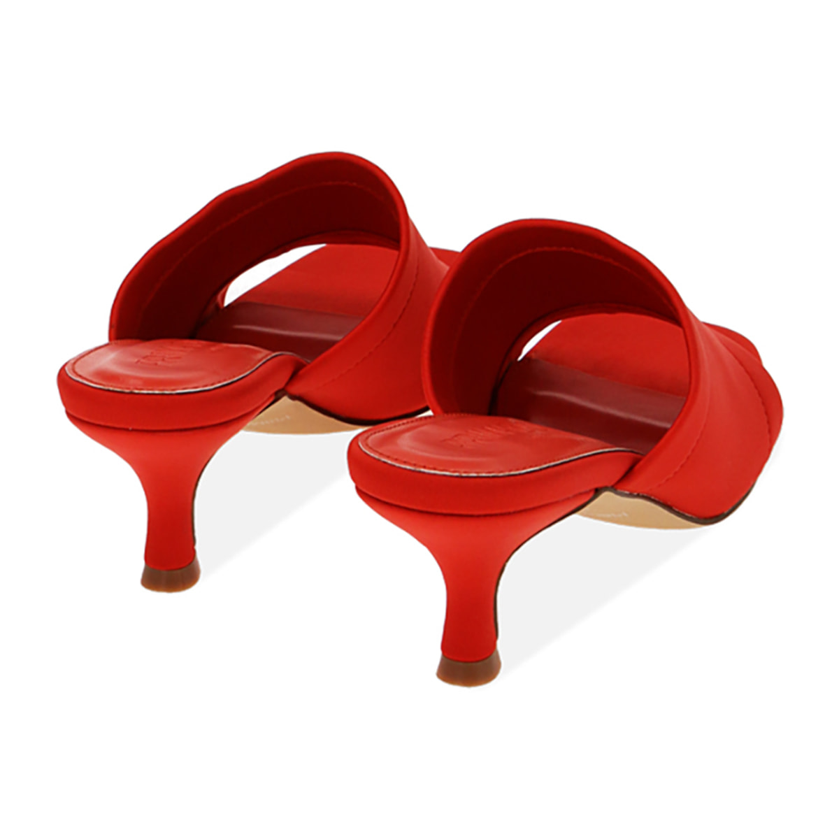 Mules corallo in tessuto, tacco 5,5 cm