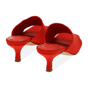 Mules corallo in tessuto, tacco 5,5 cm