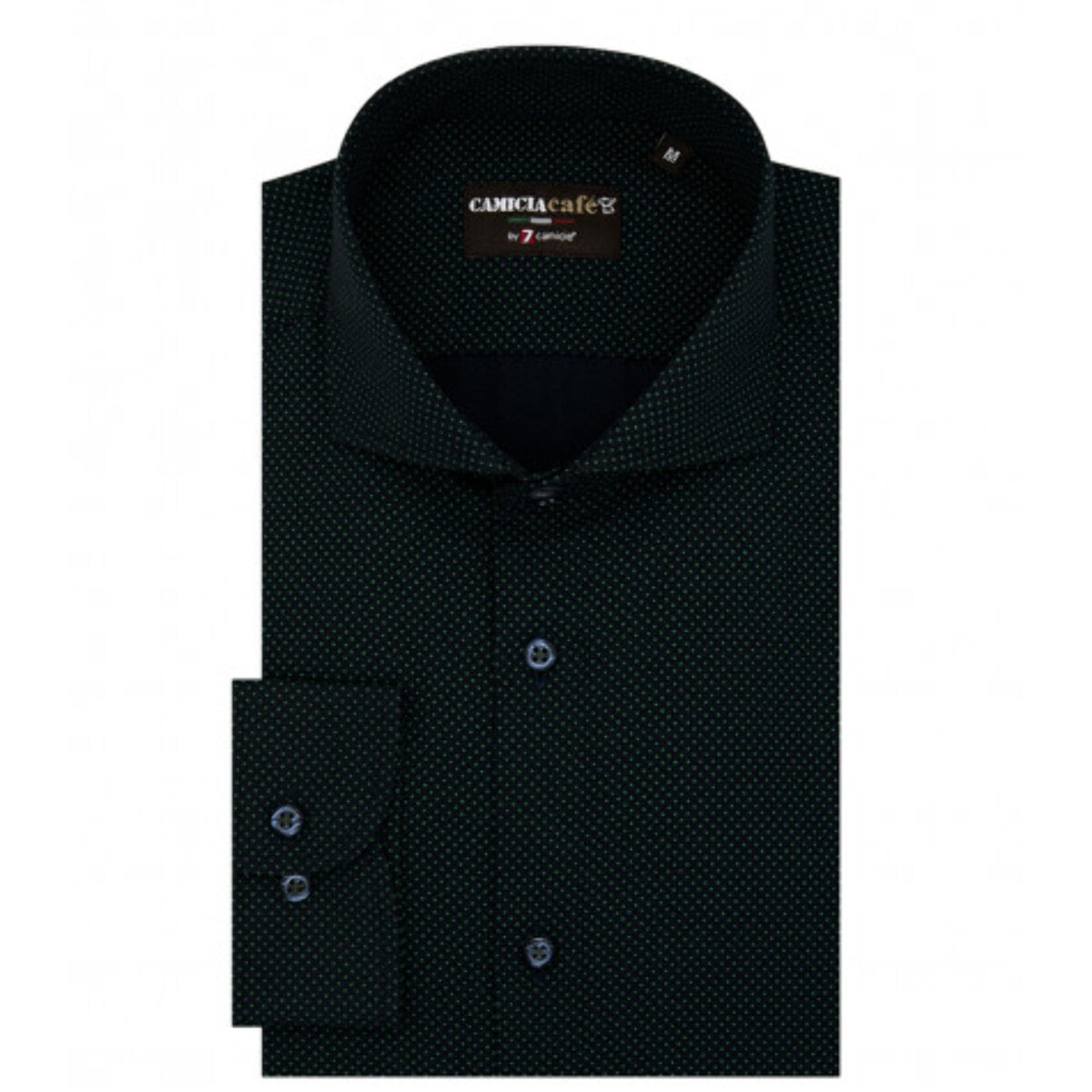 Camicia Uomo 1 Bottone Francese Slim Cotone Poliestere Stampato Blu/Verde Chiaro