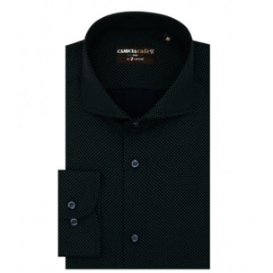 Camicia Uomo 1 Bottone Francese Slim Cotone Poliestere Stampato Blu/Verde Chiaro