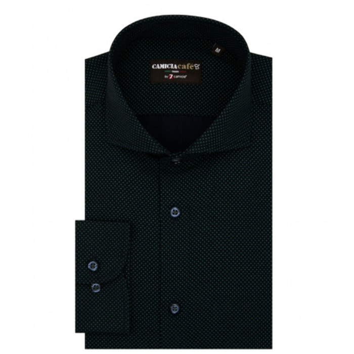 Camicia Uomo 1 Bottone Francese Slim Cotone Poliestere Stampato Blu/Verde Chiaro
