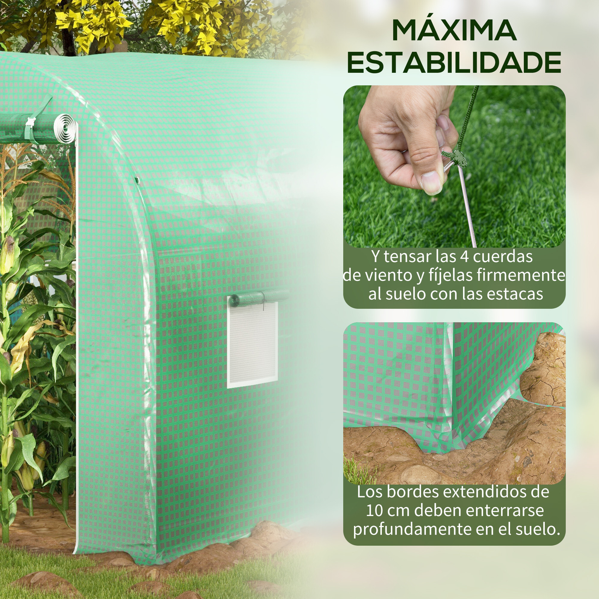 Invernadero de Túnel 400x200x205 cm Invernadero de Jardín con Puerta Enrollable y 6 Ventanas Cubierta PE 140 g/m² Marco de Metal para Cultivo Plantas Verduras Verde