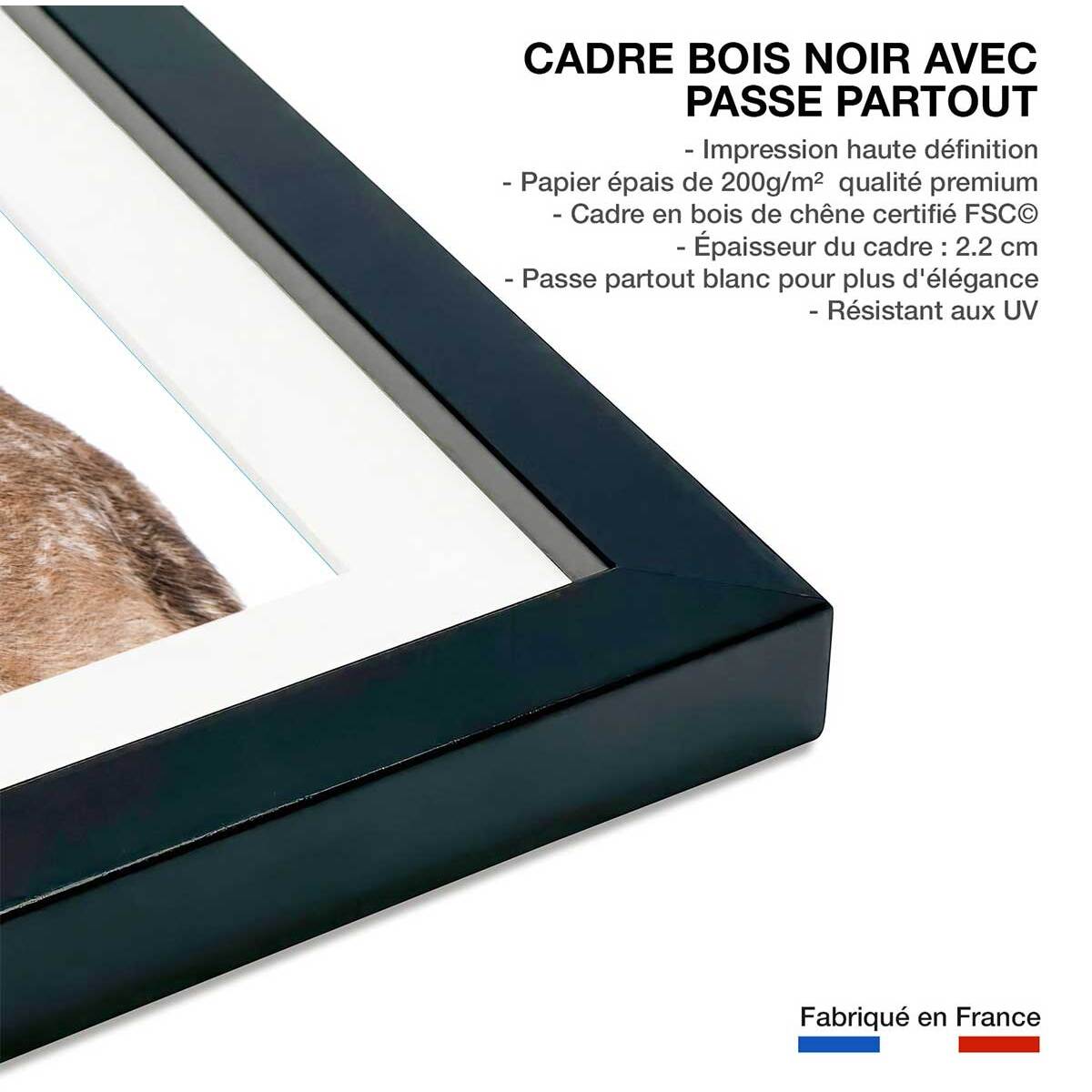 Affiche enfant bébé biche  Affiche + cadre en bois - Noir