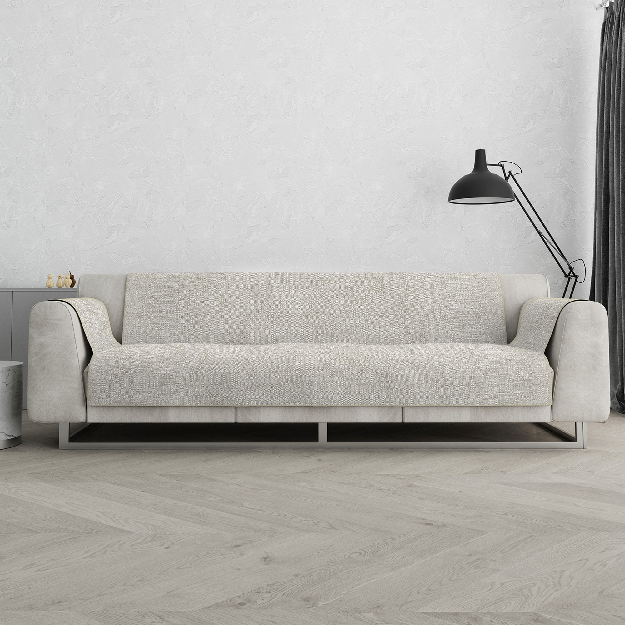 COPRIDIVANO COMFORT, Antiscivolo, Cotone+Microfibra+Fibre Varie, Made in Italy - BEIGE