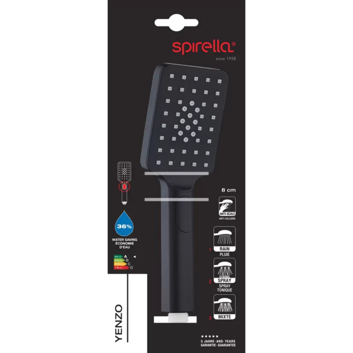 Pommeau de douche en ABS Yenzo noir matt Spirella