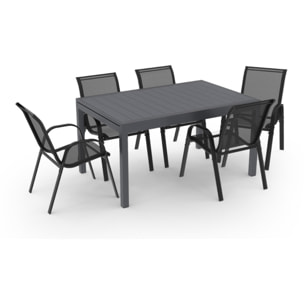 Table de jardin extensible en polywood gris anthracite 135-270cm