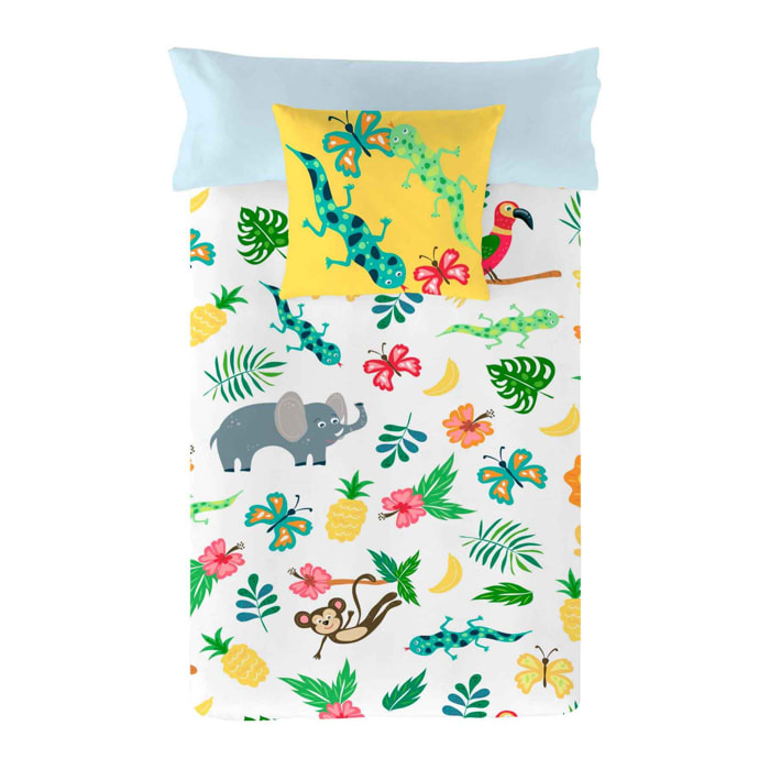 Costura - Funda Nórdica Estampada - Infantil - Cierre Solapa - 100% Algodón - Incluye 1 Funda de Almohada - Jungle Exotic