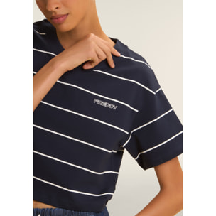 T-shirt Cropped con Maniche ampie e Fantasia a Righe