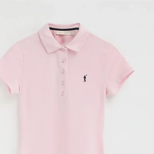 Vestito corto rosa con maniche corte, colletto a polo e logo Rigby go