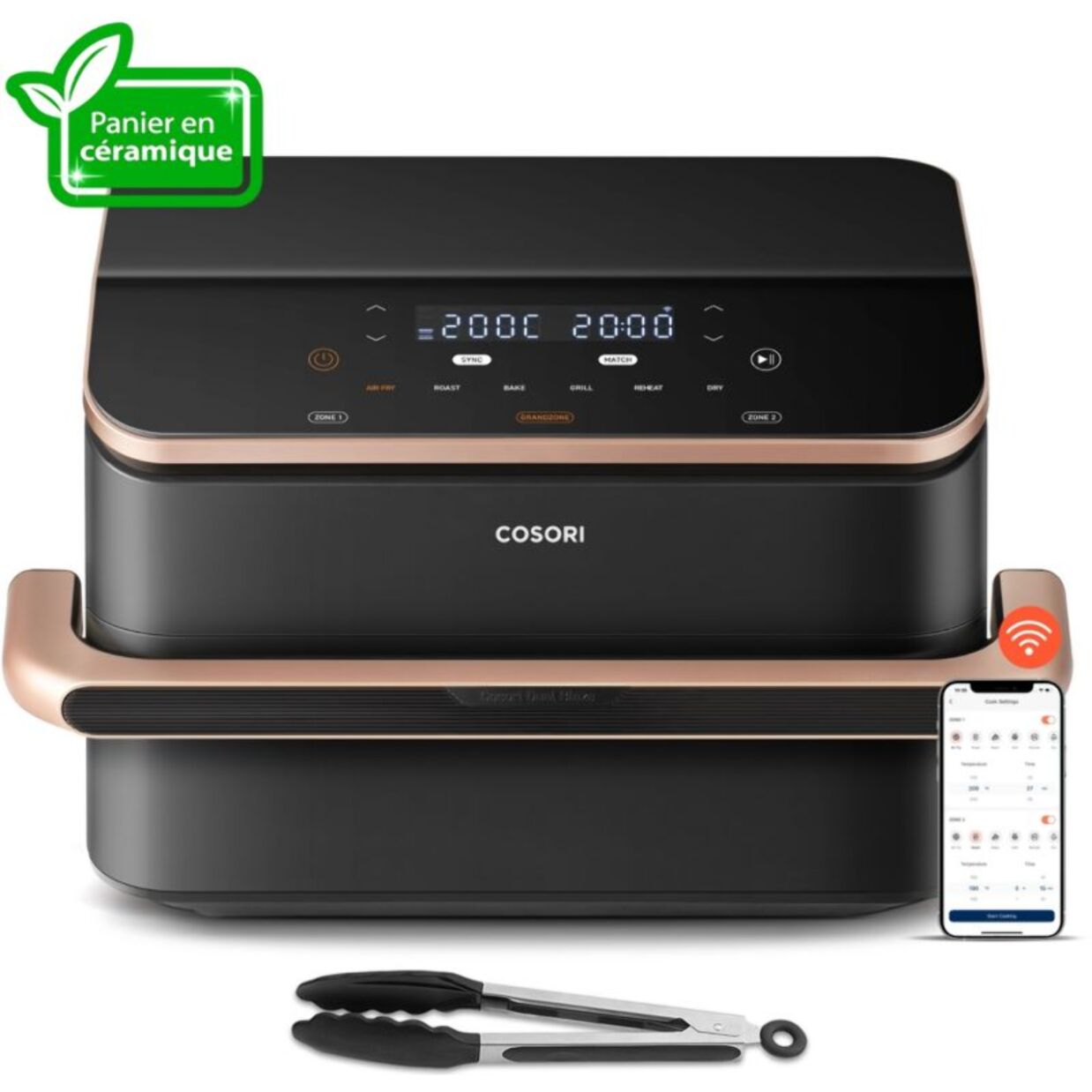 Friteuse sans huile COSORI Twinfry Pro Ceramic KAAPAFCSSEU0204A, 10 L, 4 résistances, panier céramique