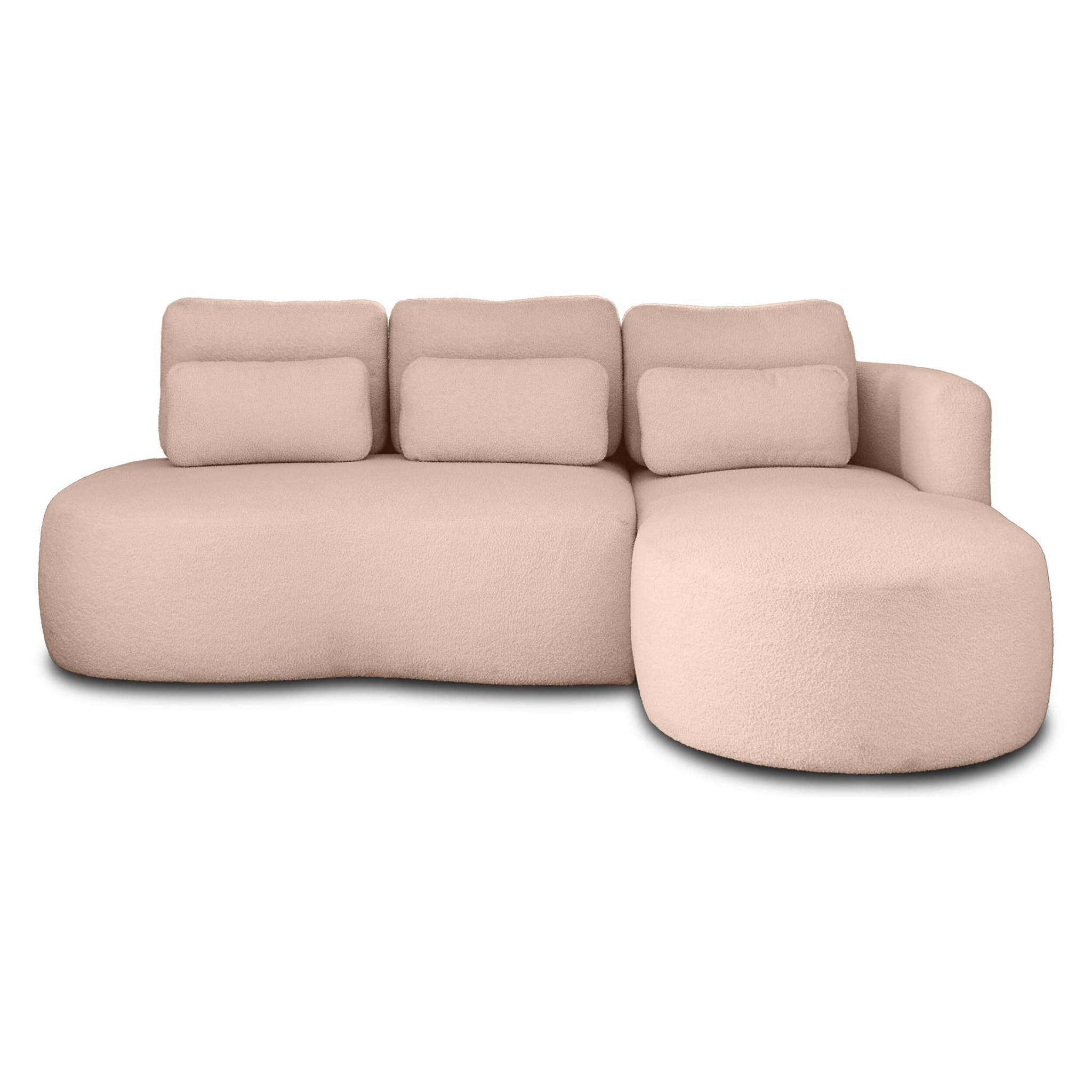 Mahina - canapé d'angle droit - 4 places - convertible avec coffre - en tissu bouclette - Rose
