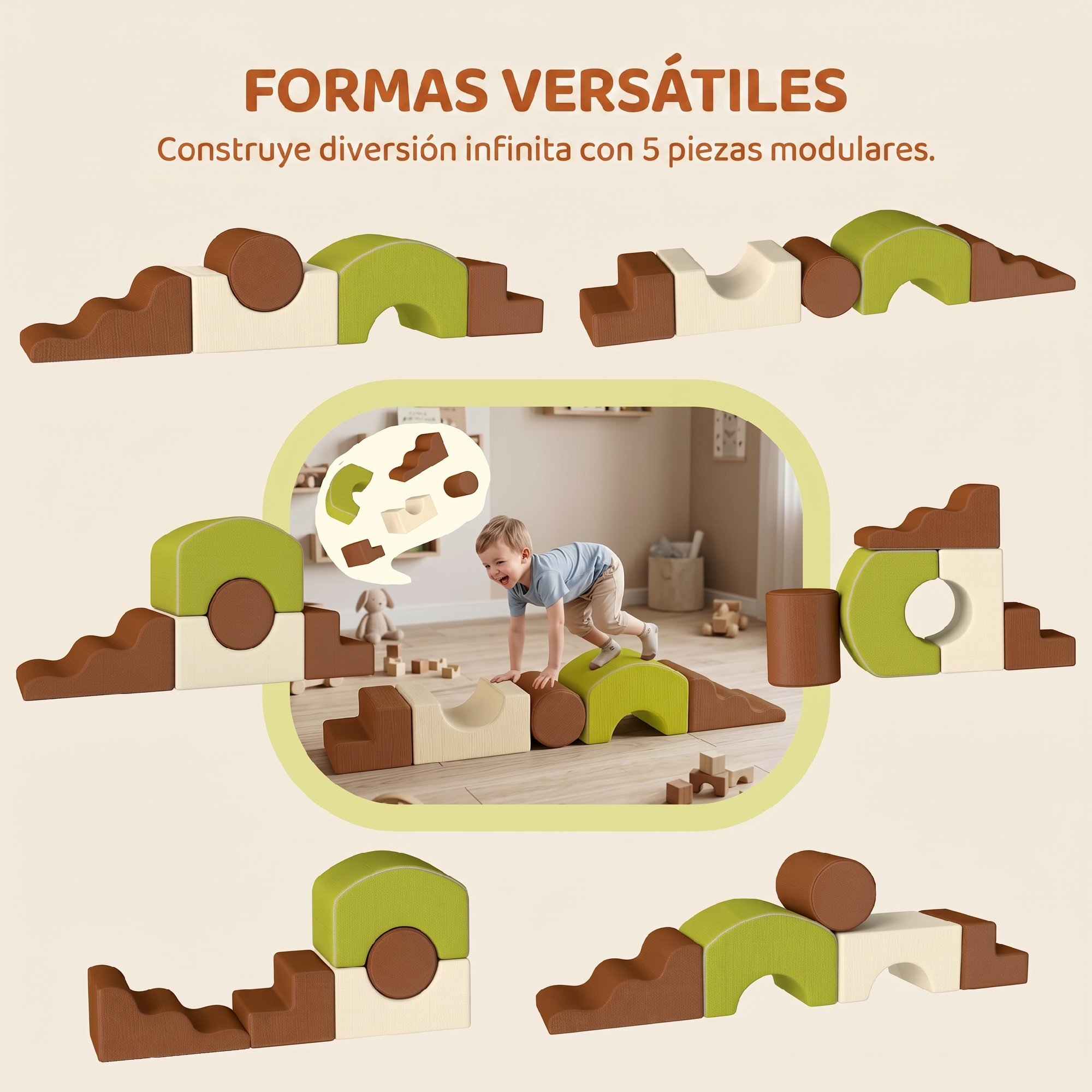 Juego de 5 Bloques de Espuma para Niños, Bloques de Psicomotricidad Infantil con Base Antideslizante, Funda Extraíble, Set de Escalada Suave Interior para Escalar y Gatear, 3-6 Años