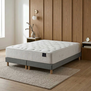 Ensemble matelas mousse haute résilience CALLISTO, H29 cm, accueil mémoire de forme, sommier gris