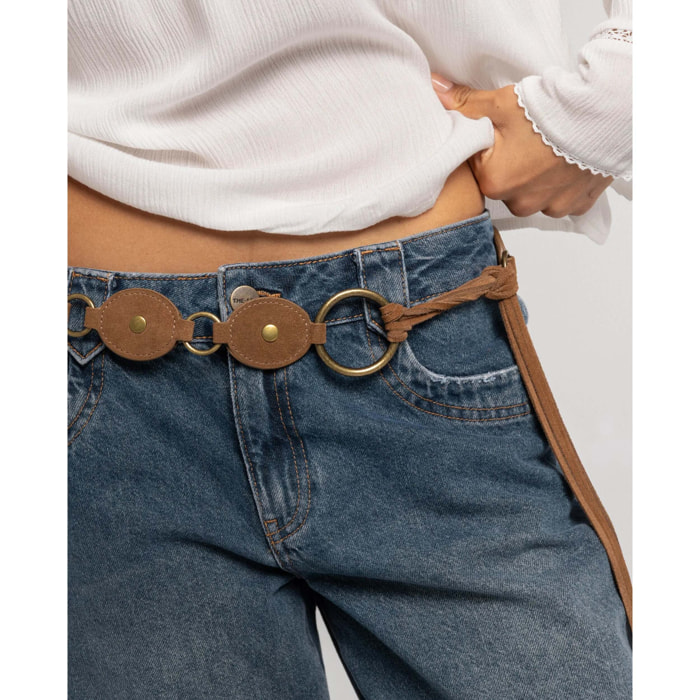 Cinturón de piel estilo cadenas de mujer