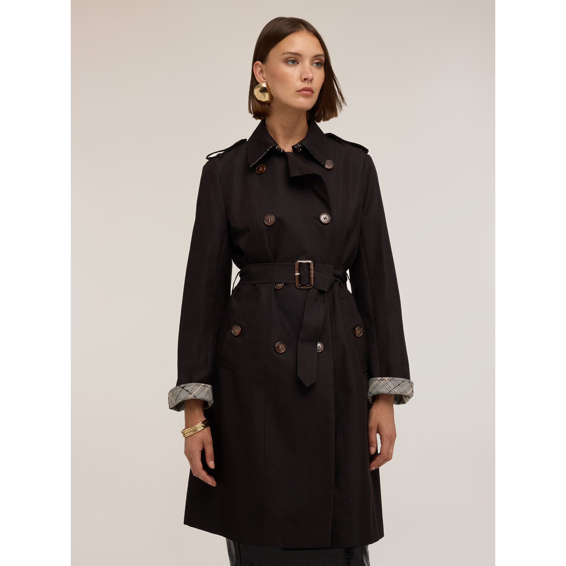 Motivi - Trench cinturato doppiopetto misto cotone - Nero