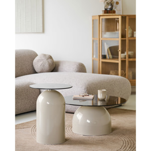 Tavolino d'appoggio Ravello in vetro temperato e metallo grigio/beige ø40×52 cm