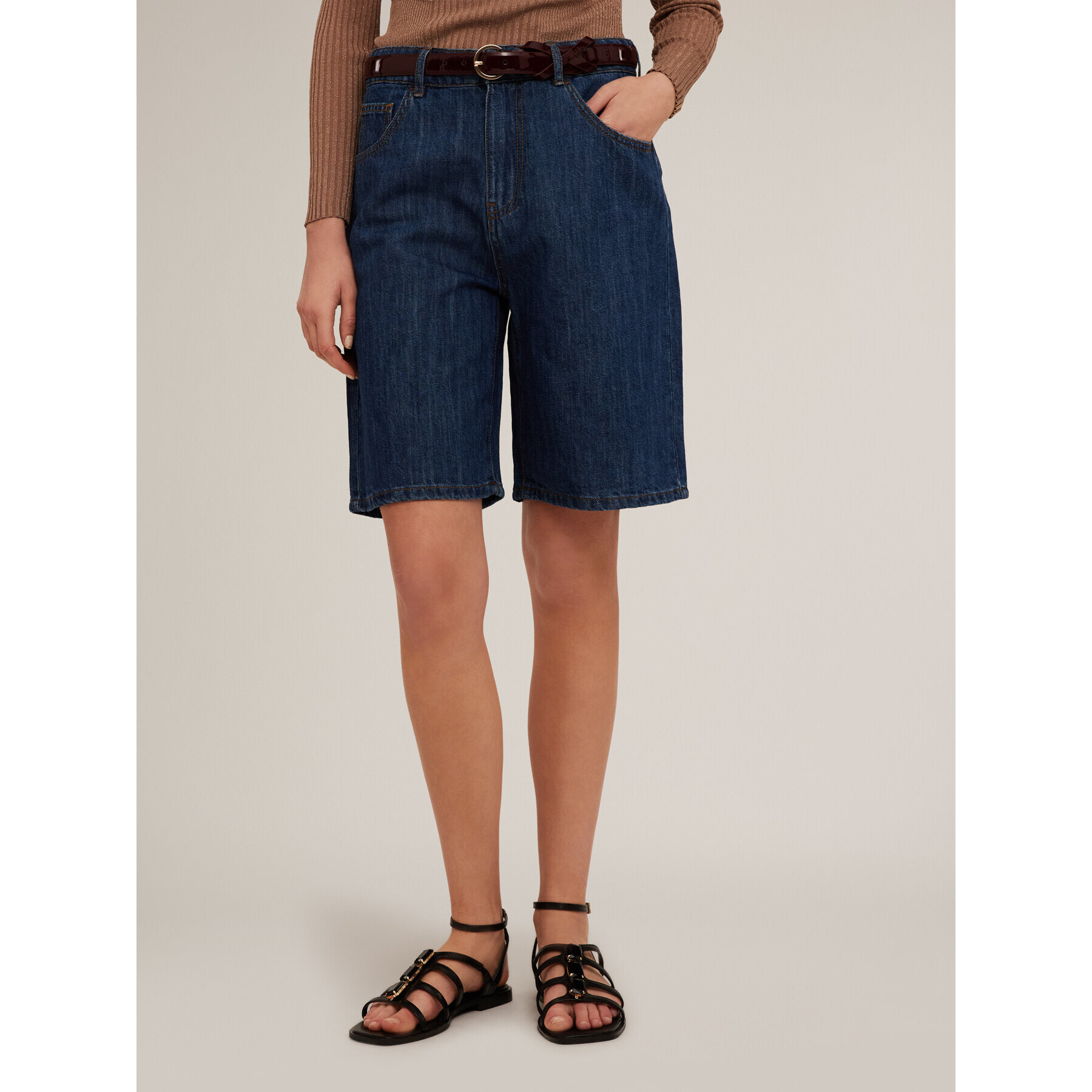 Motivi - Bermudas en denim de mezcla de lino - Azul