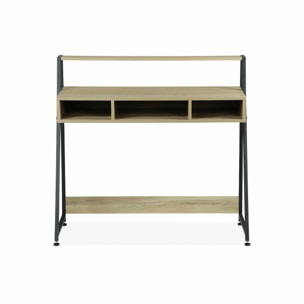 Bureau - LOFT - 3 casiers de rangement - 1 étagère - décor bois et métal - L 100 x l 48 x H 94.5cm