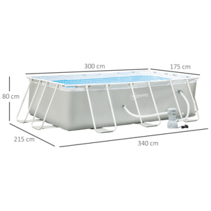 Piscina Desmontable Tubular 340x215x80 cm con Depuradora Cartucho 4.000 L/H Gris