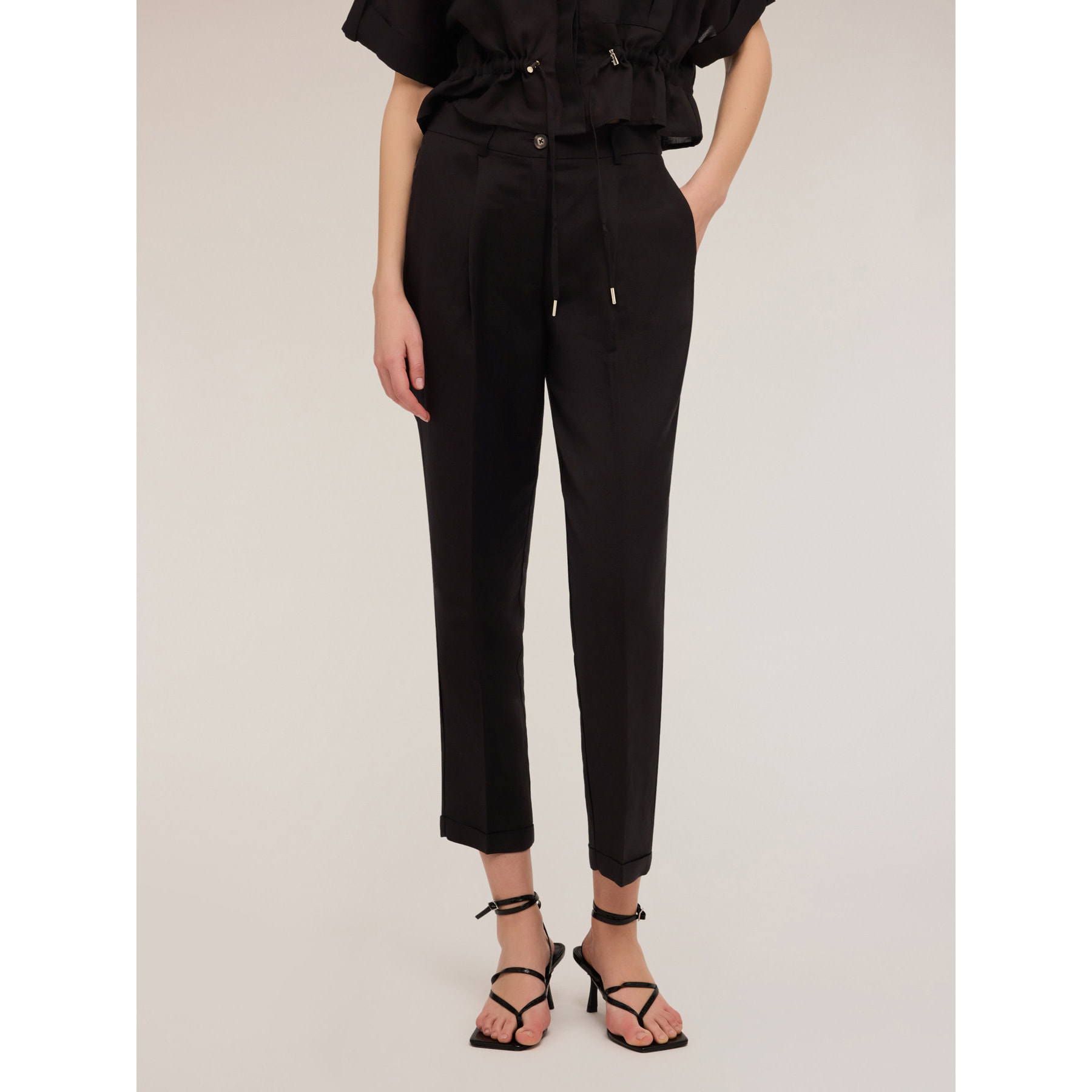 Motivi - Pantalones regular de lino viscosa - Negro