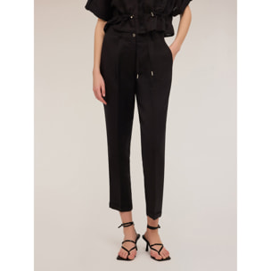 Motivi - Pantalones regular de lino viscosa - Negro