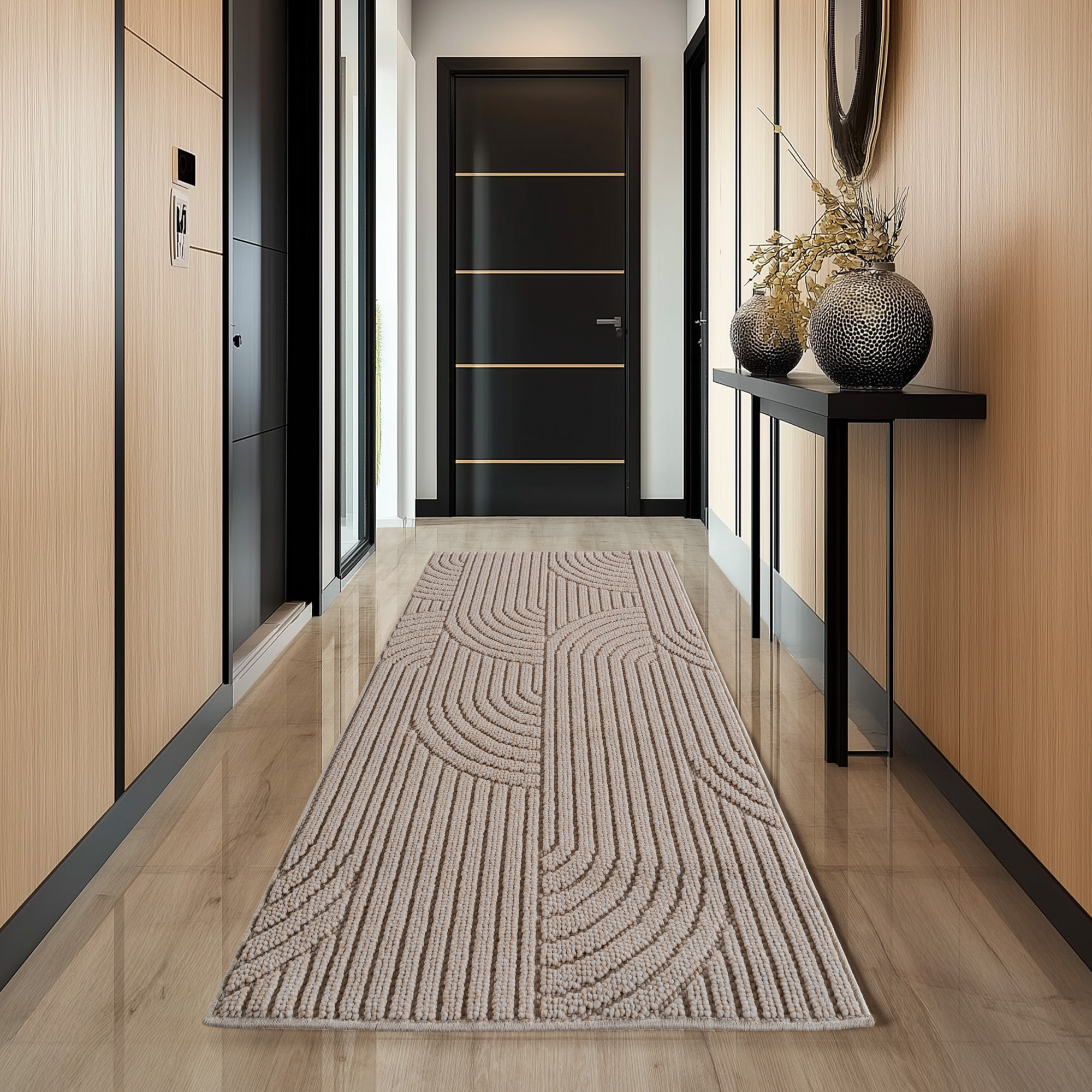 HELIX - Tapis moderne effet laine bouclé à motif géométrique en relief beige