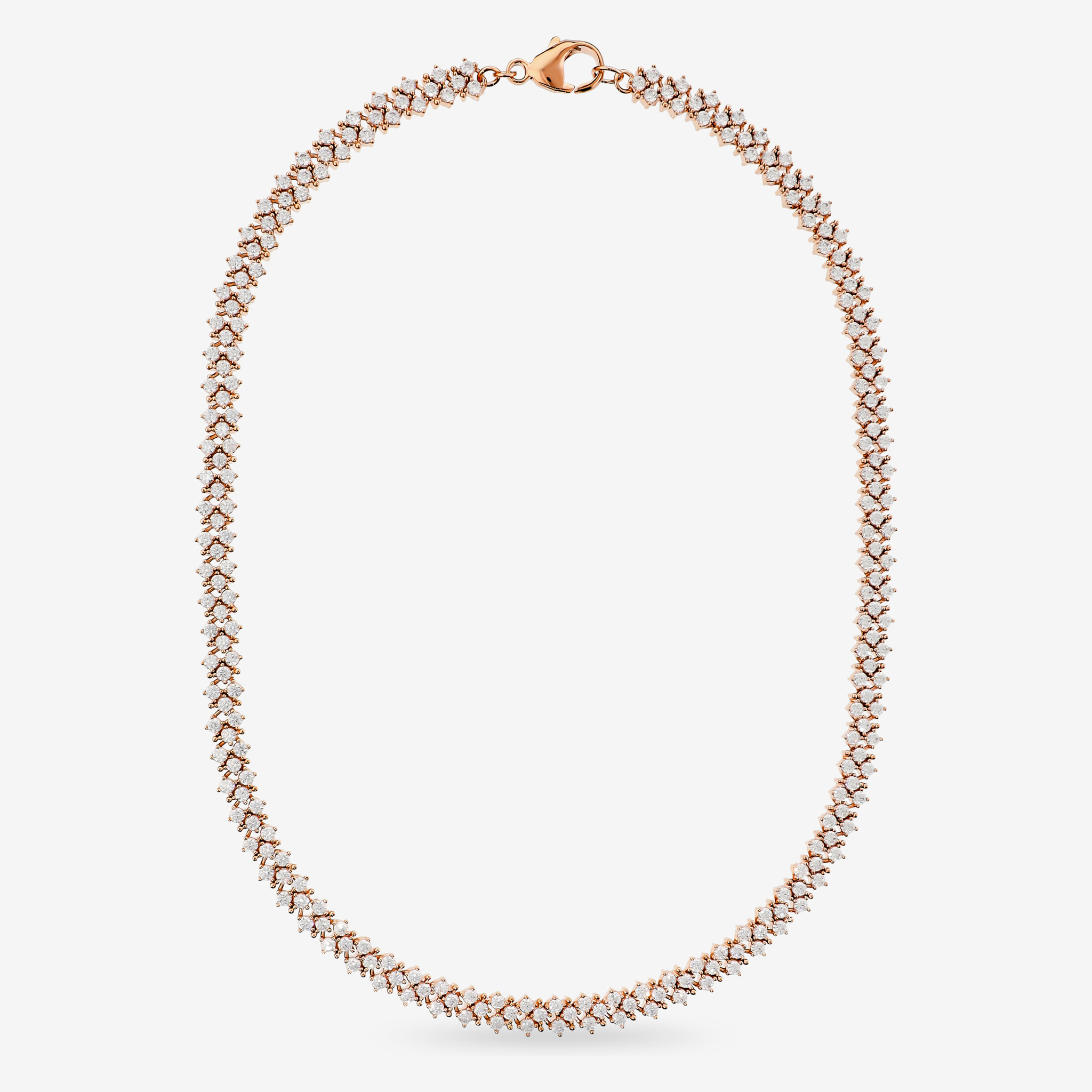 Collana Tennis Doppia con Cubic Zirconia Bianche placcata Oro Rosa 18Kt