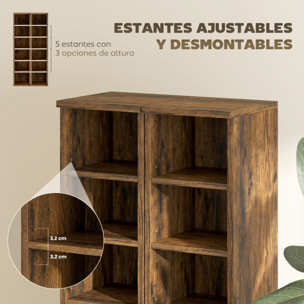 Set de 2 Estanterías para CDs y DVDs, Soportes para CD Estrechos con 12 Compartimentos, Estantes Ajustables, Estanterías para Salón, Oficina, 21x22,5x88,5 cm, Marrón Rústico