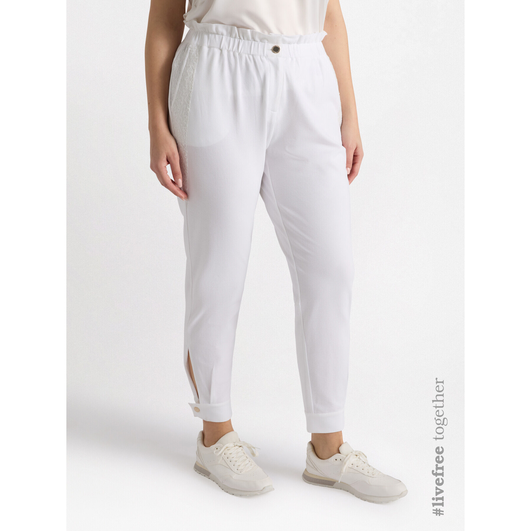 Fiorella Rubino - Pantalones con bordes de red bordada - Blanco